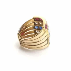 Bague or jaune diamants rubis et saphirs