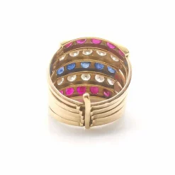 Bague or jaune diamants rubis et saphirs