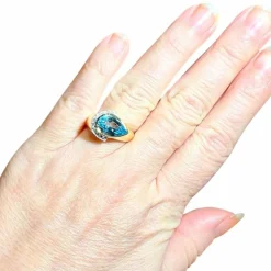 Bague or jaune, Diamants, Topaze Bleue