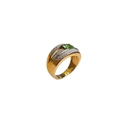 Bague Or jaune Diamants Tourmaline verte