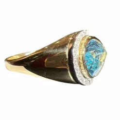 Bague or jaune, Diamants, Topaze Bleue