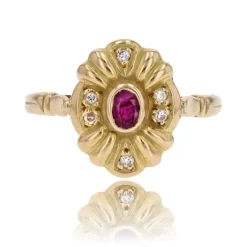 Bague or jaune d'occasion rubis diamants