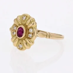 Bague or jaune d'occasion rubis diamants