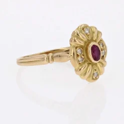 Bague or jaune d'occasion rubis diamants