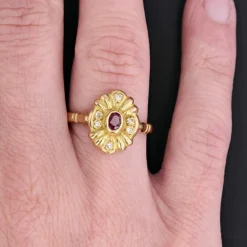 Bague or jaune d'occasion rubis diamants