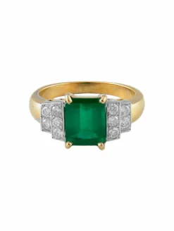 Bague Or Jaune Emeraude Diamants
