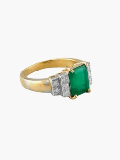 Bague Or Jaune Emeraude Diamants