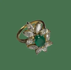 BAGUE OR JAUNE EMERAUDE DIAMANTS MARQUISE
