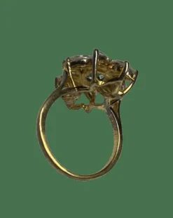 BAGUE OR JAUNE EMERAUDE DIAMANTS MARQUISE