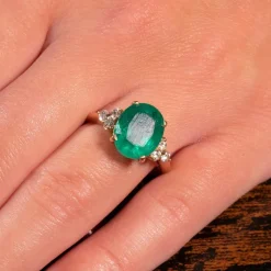 Bague Or Jaune, Emeraude et Diamants