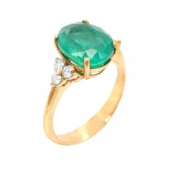 Bague Or Jaune, Emeraude et Diamants