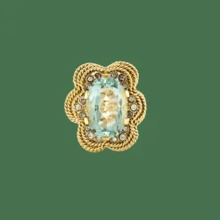 BAGUE OR JAUNE ET AIGUE-MARINE.