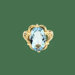 Bague or jaune et aigue-marine