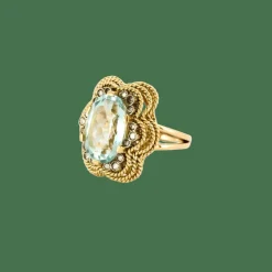BAGUE OR JAUNE ET AIGUE-MARINE.