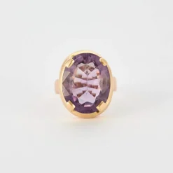 Bague or jaune et améthyste