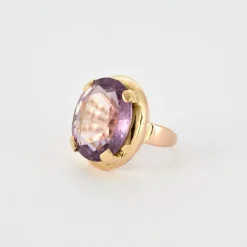 Bague or jaune et améthyste