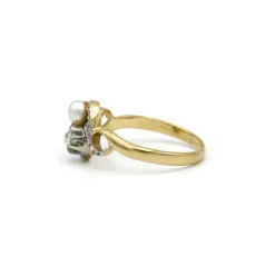 Bague or jaune et blanc diamants perle