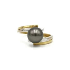 Bague or jaune et blanc perle