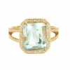 Bague or jaune et gris, diamants et aigue marine