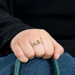 Bague or jaune et gris, diamant brun et diamants