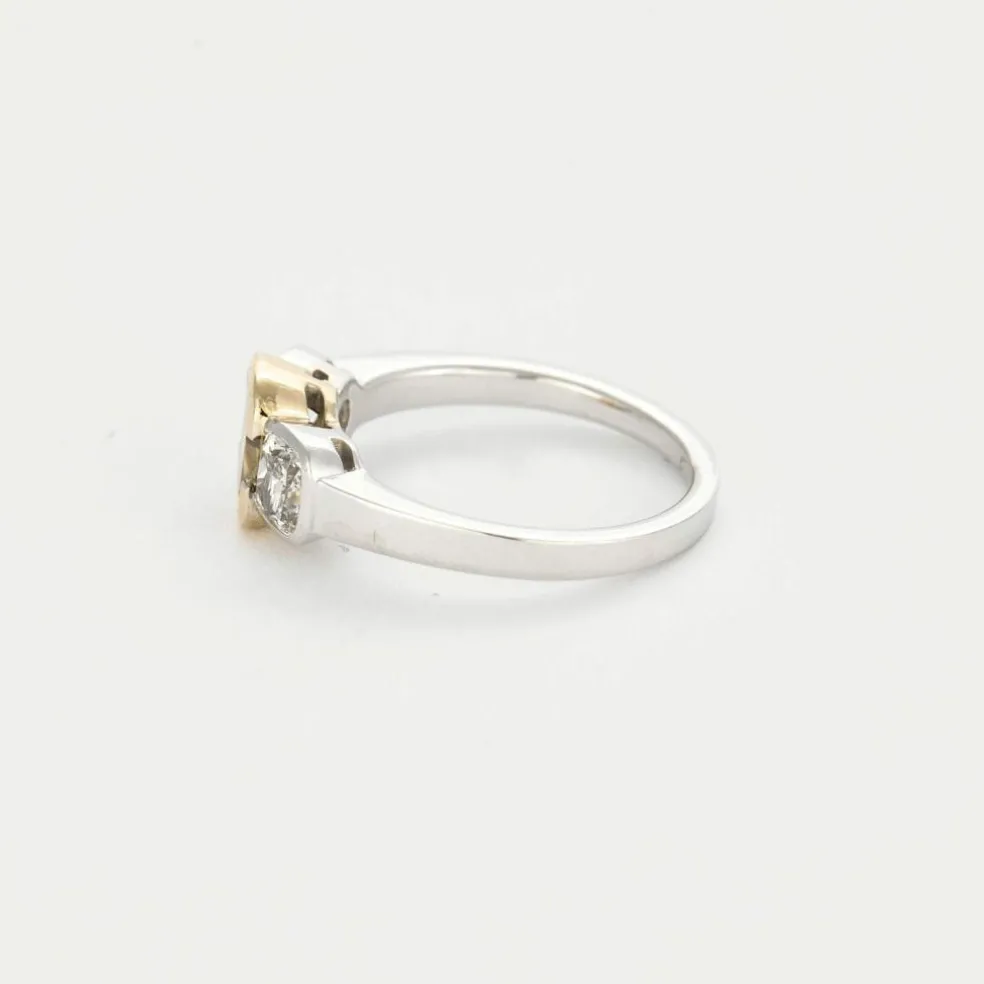 Bague or jaune et gris, diamant brun et diamants