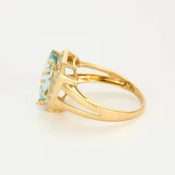Bague or jaune et gris, diamants et aigue marine