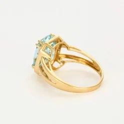 Bague or jaune et gris, diamants et aigue marine