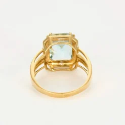 Bague or jaune et gris, diamants et aigue marine