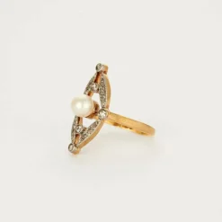 Bague or jaune et gris perle et diamants