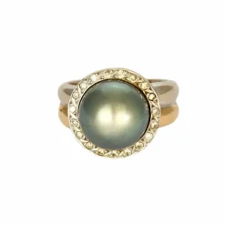 Bague or jaune et or blanc, perle et diamants