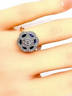 Bague Or jaune et Or blanc Saphirs et Diamants