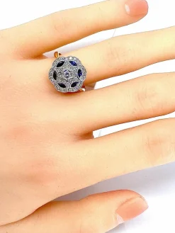 Bague Or jaune et Or blanc Saphirs et Diamants
