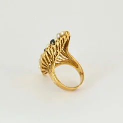 Bague or jaune et perles