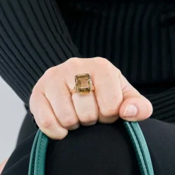 Bague or jaune et quartz fumé