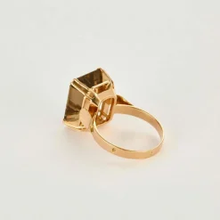 Bague or jaune et quartz fumé