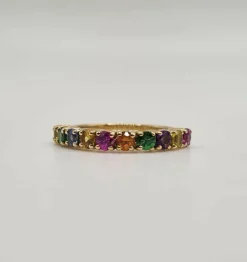 Bague or jaune et saphir multi-couleur