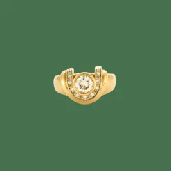 Bague or jaune fer à cheval et diamant