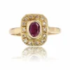 Bague or jaune géométrique diamants rubis