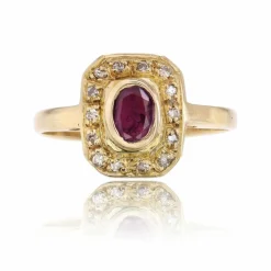 Bague or jaune géométrique diamants rubis