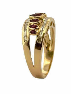 Bague or jaune grenats et diamants