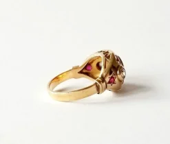 Bague or jaune 18K - Diamants et rubis
