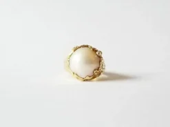 Bague or jaune 18k - Perle Mabé et diamant