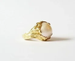 Bague or jaune 18k - Perle Mabé et diamant