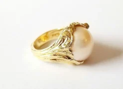 Bague or jaune 18k - Perle Mabé et diamant