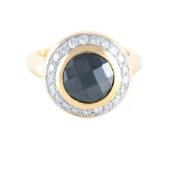 BAGUE OR JAUNE 14K HEMATITE DIAMANTS ET MOISSANITES