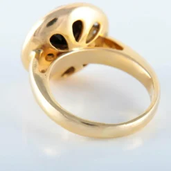 BAGUE OR JAUNE 14K HEMATITE DIAMANTS ET MOISSANITES