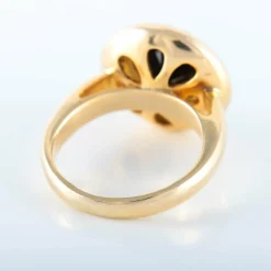BAGUE OR JAUNE 14K HEMATITE DIAMANTS ET MOISSANITES