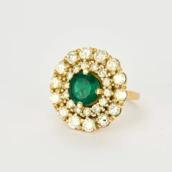 Bague or jaune émeraude 3cts et diamants 4cts