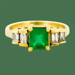 Bague or jaune émeraude diamant