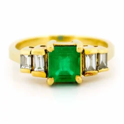 Bague or jaune émeraude diamant